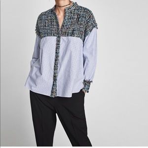 Zara Tweed Mixed Media Shirt Small